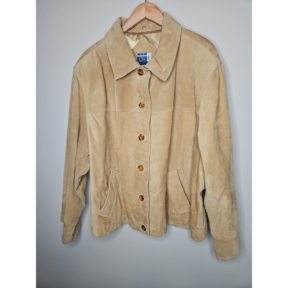Venezia Jeans Suede Leather Jacket Coat Women 26/28 Neutral Gold Yellow Grunge